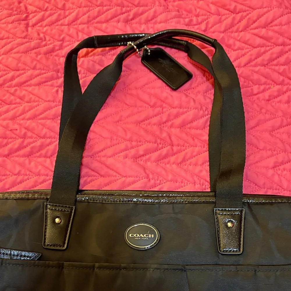 Coach Authenticated Black Signature C Nylon Diaper Bag Tote Large F77577